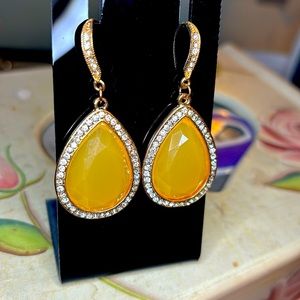 Gold Plated Jumbo Crystal Dangle Earrings